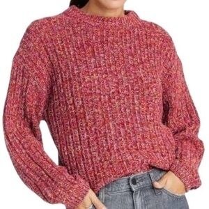 UNIVERSAL Thread Pink w/Multicolor Threads Cable Knit Pullover Crew Neck Sweater